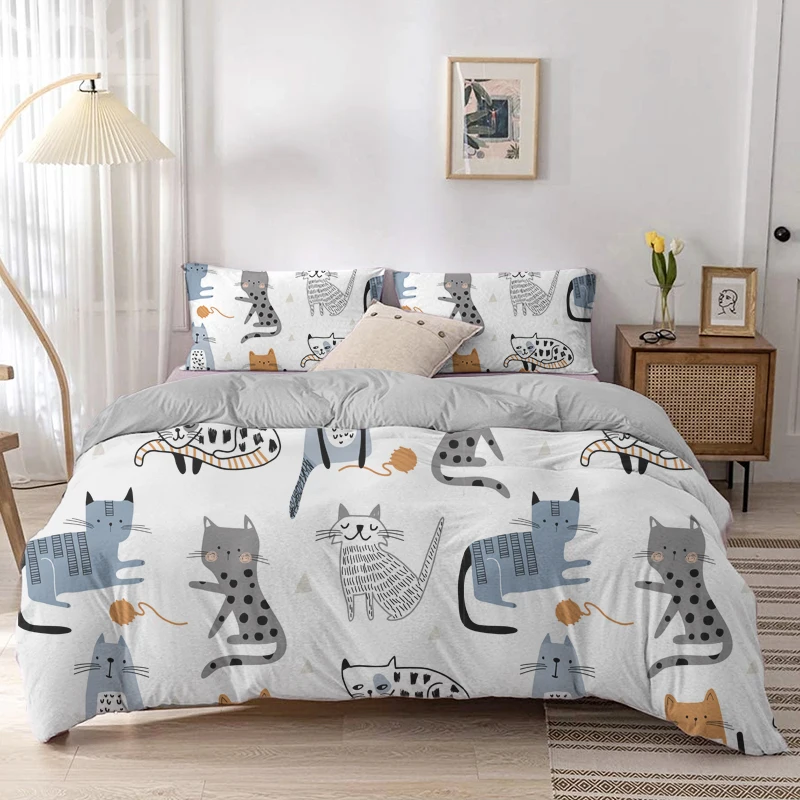 Linen Duvet Cover - Mèo Hoạt Hình Túi Đựng Chăn