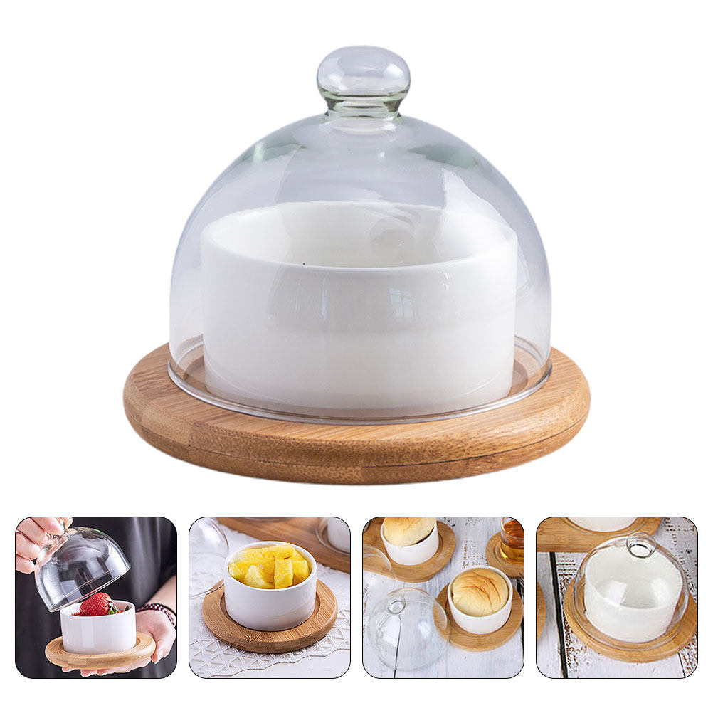 Wooden Serving Tray - Salad Bowl Set Ceramic with Tempered
