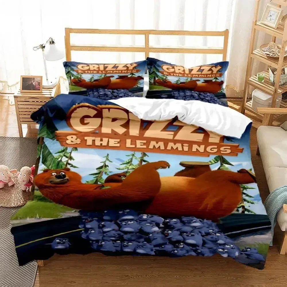 Linen Duvet Cover - Grizzly & The Lemmings Cartoon Anime