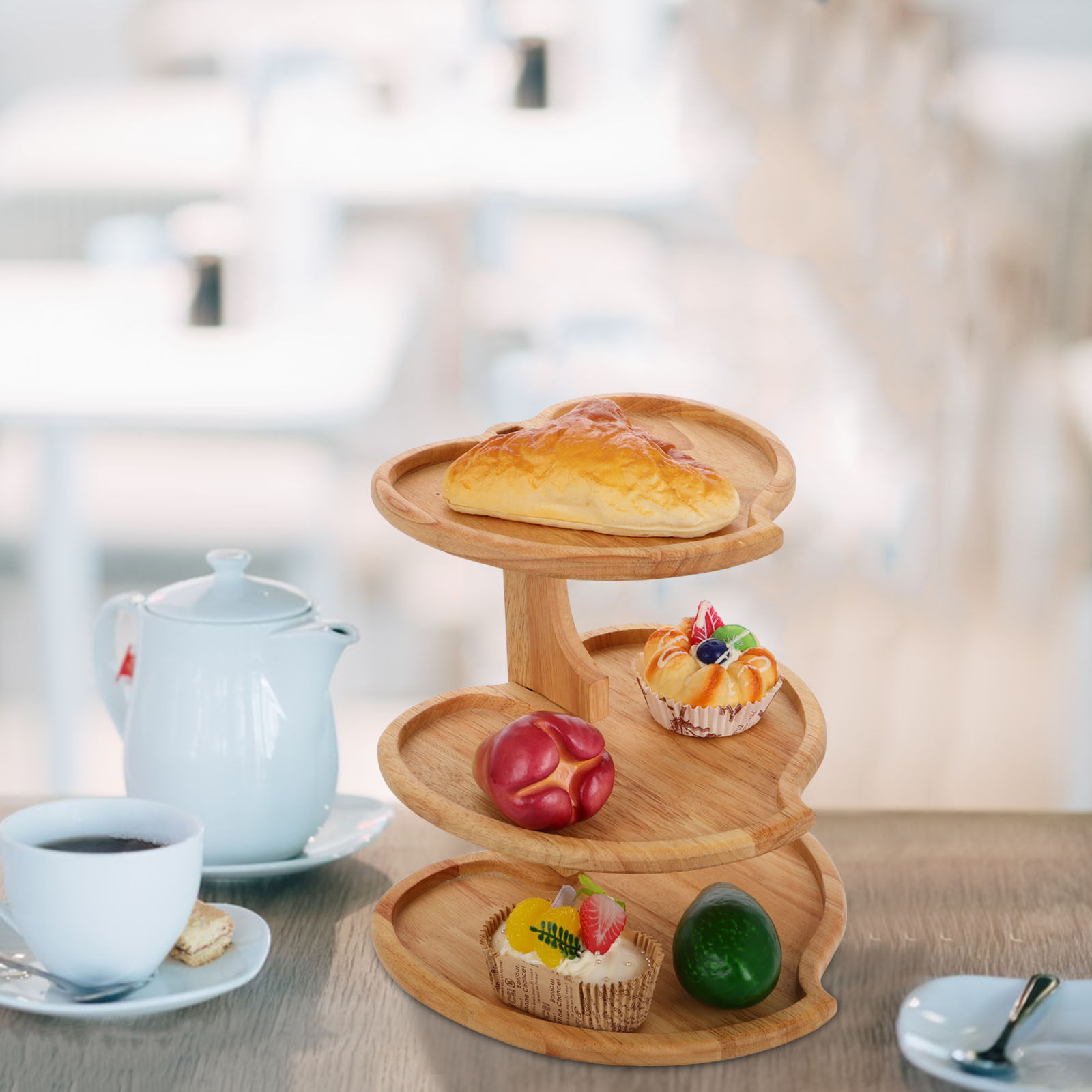 Wooden Serving Tray - 3 Tier Heart Shaped Wood Serving