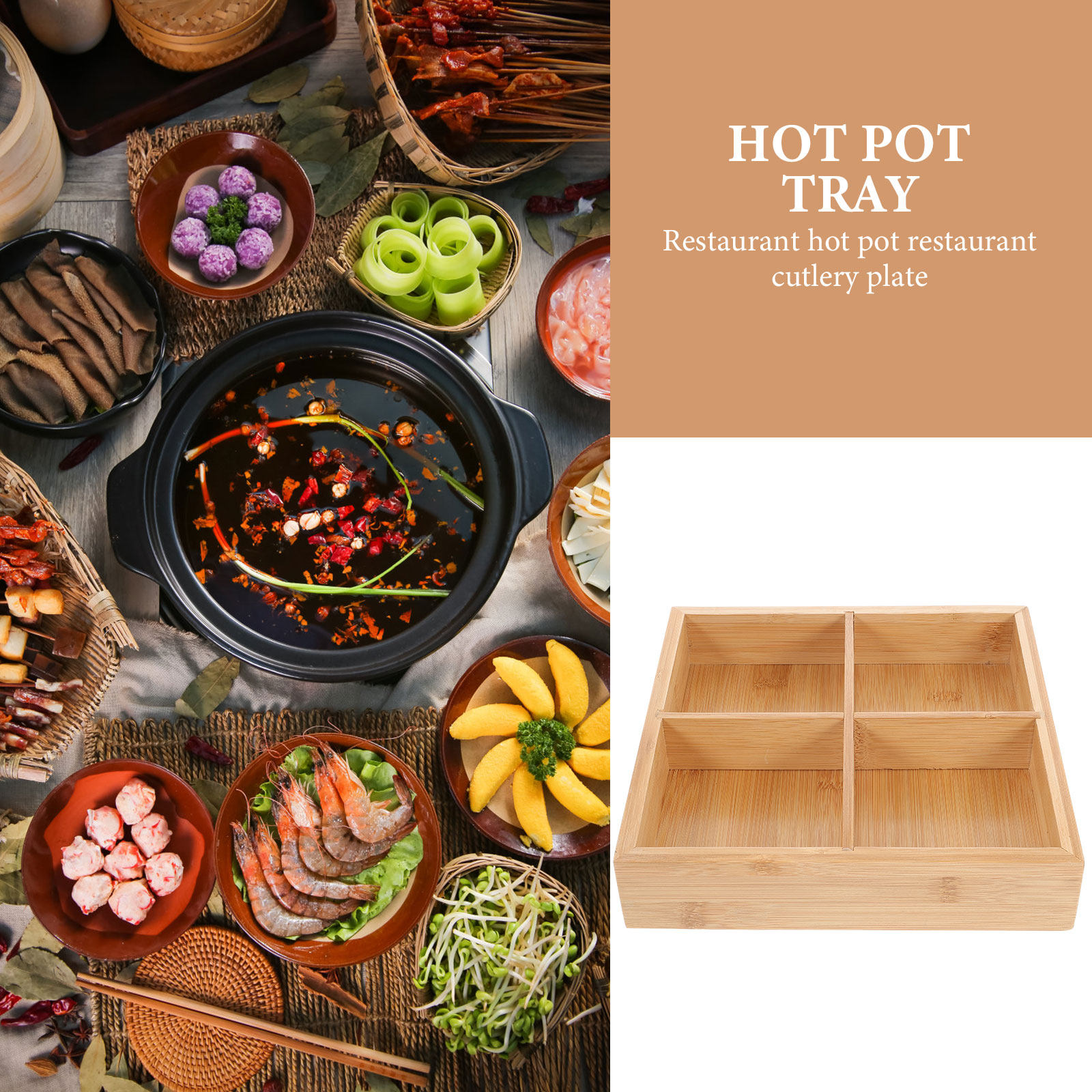 Bamboo Serving Tray with 6 Com - đánh giá và giá Wooden Serving Tray