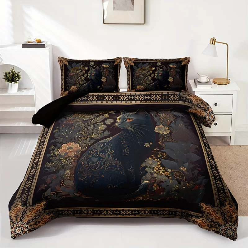 Floral Animal Cat HD Digital P - đánh giá và giá Linen Duvet Cover