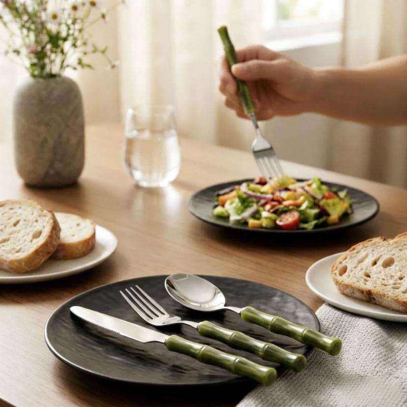 Bamboo Handle Acrylic 304 Stai - đánh giá và giá Bamboo Cutlery Set